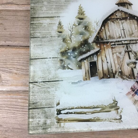 Rustic Country Snowman Glass Cutting Board - Picture 3 of 8